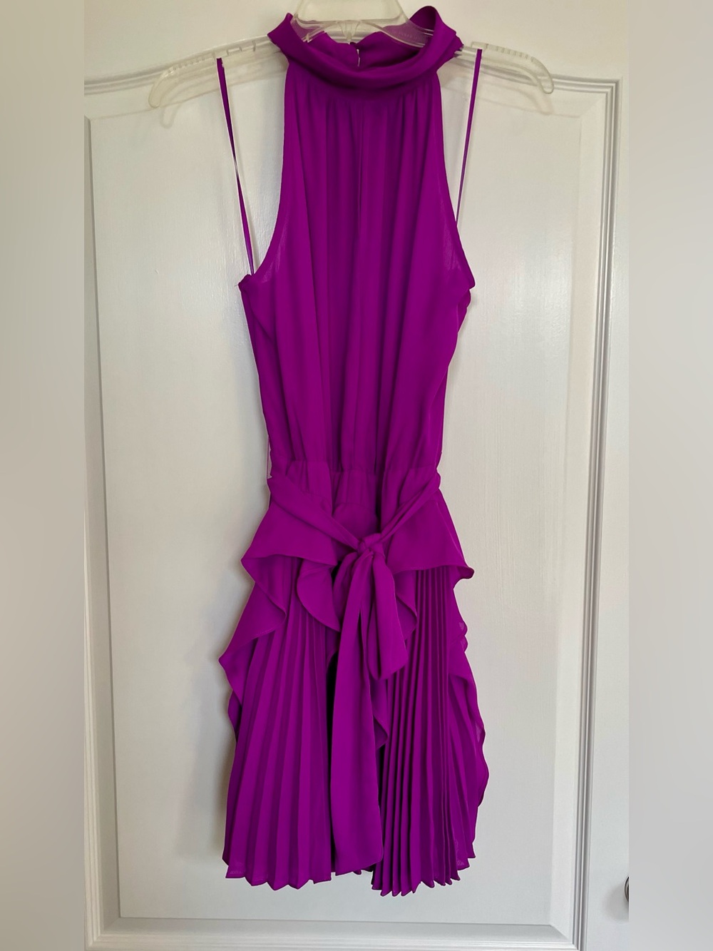 DO+BE Halter Pleated Tie-Waist Dress in Fuchsia